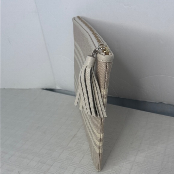 NEW Kate Spade Gia Larchmont Avenue Fabric Stripe Pouch Clutch Beige - Picture 4 of 11